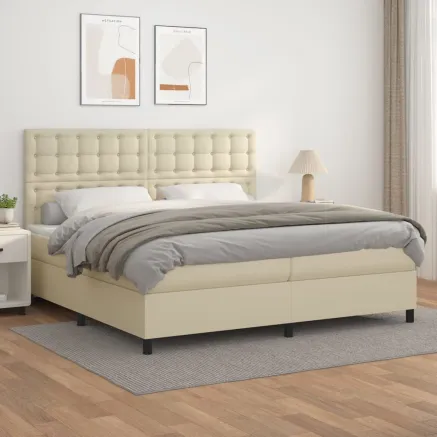 Sommier à lattes de lit avec matelas Crème 200x200cm Similicuir