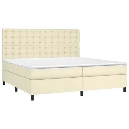 Sommier à lattes de lit avec matelas Crème 200x200cm Similicuir