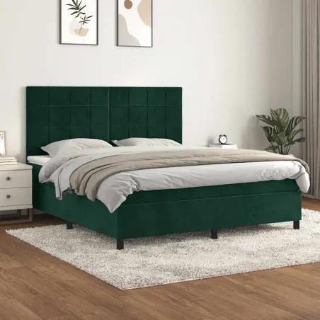Sommier à lattes de lit et matelas Vert foncé 180x200cm Velours