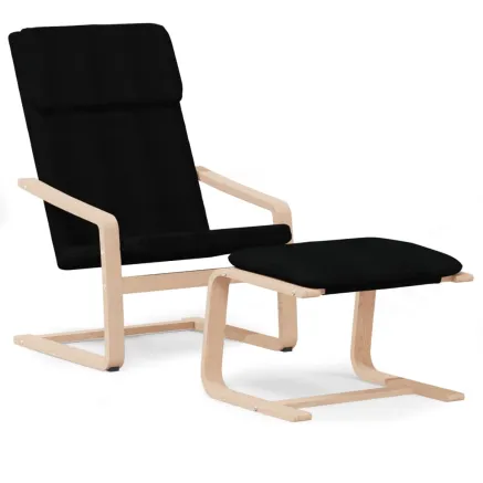 Chaise de relaxation avec repose-pied Noir Tissu 2