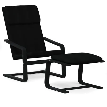 Chaise de relaxation avec repose-pied Noir Tissu