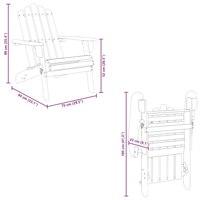 Chaise de jardin Adirondack et repose-pied Bois d'acacia massif