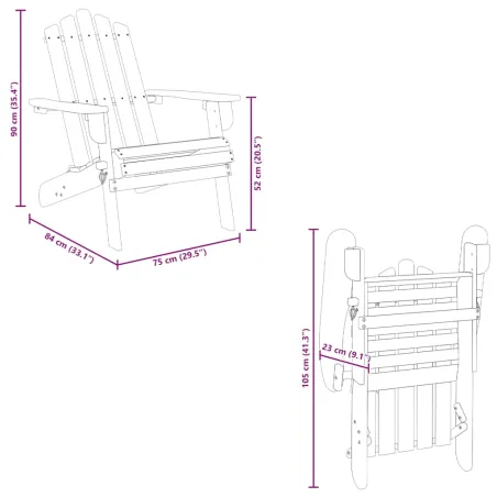 Chaise de jardin Adirondack et repose-pied Bois d'acacia massif