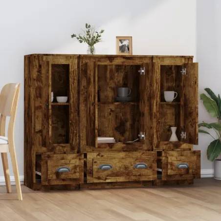 Buffets 3 pcs chêne fumé bois d'ingénierie