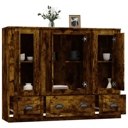 Buffets 3 pcs chêne fumé bois d'ingénierie