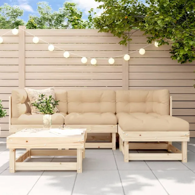 Salon de jardin 5 pcs avec coussins bois massif