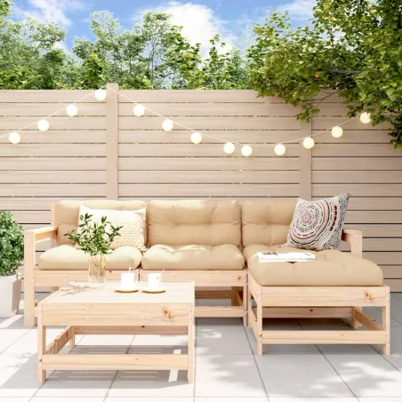 Salon de jardin 5 pcs avec coussins bois massif