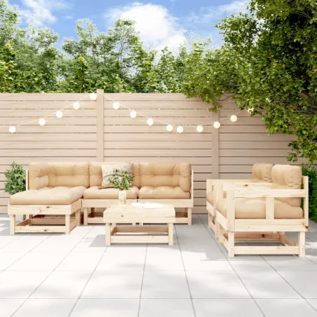 Salon de jardin 7 pcs avec coussins bois massif