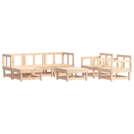 Salon de jardin 7 pcs avec coussins bois massif