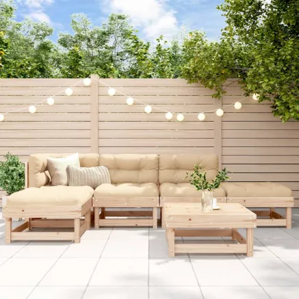 Salon de jardin 6 pcs avec coussins bois massif
