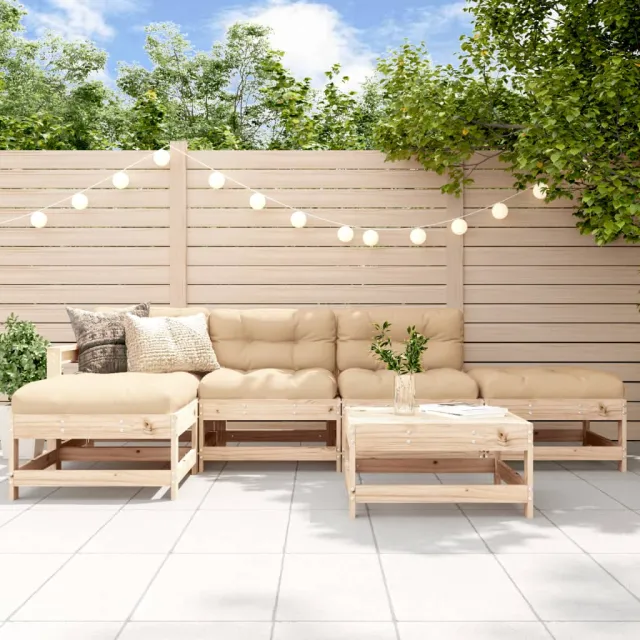 Salon de jardin 6 pcs avec coussins bois massif