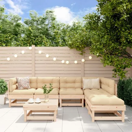 Salon de jardin 7 pcs avec coussins bois massif