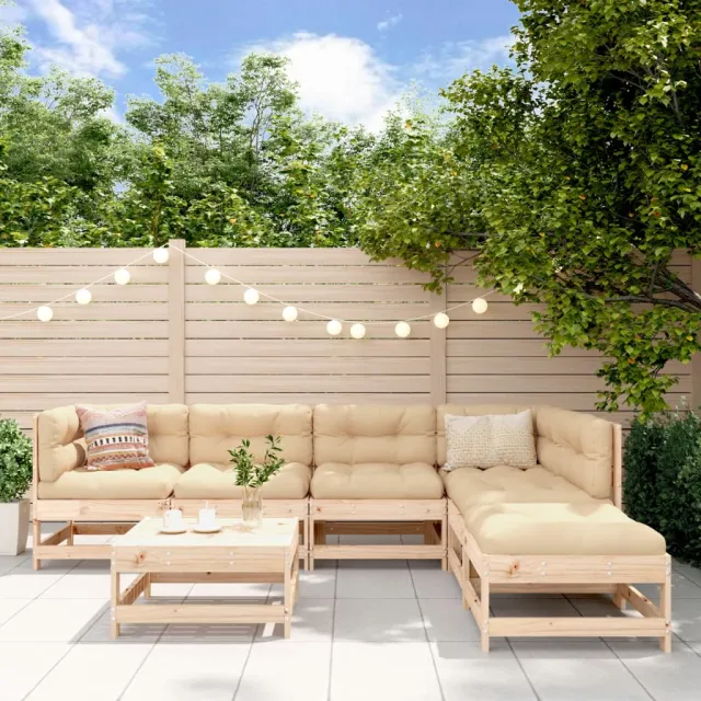Salon de jardin 7 pcs avec coussins bois massif