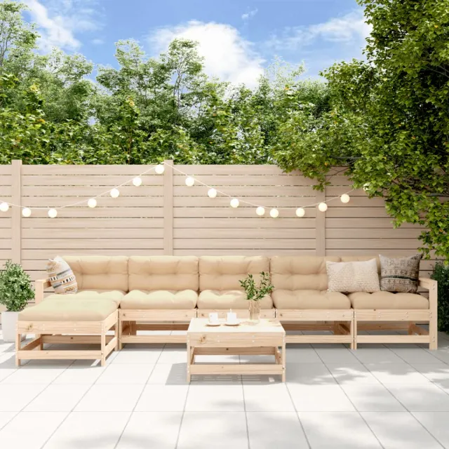 Salon de jardin 7 pcs avec coussins bois massif