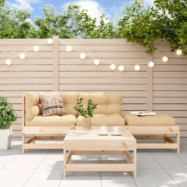 Salon de jardin 4 pcs avec coussins bois massif