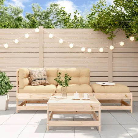 Salon de jardin 4 pcs avec coussins bois massif