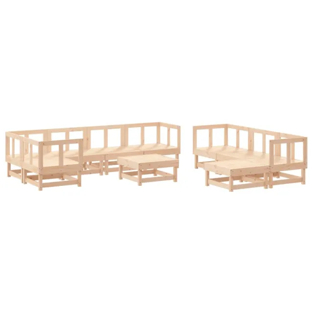 Salon de jardin 10 pcs avec coussins bois massif