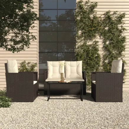 Mobilier d'extérieur 4 pcs avec coussins Résine tressée Noir