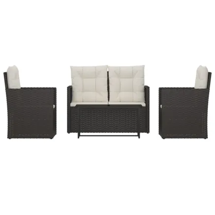Mobilier d'extérieur 4 pcs avec coussins Résine tressée Noir 2