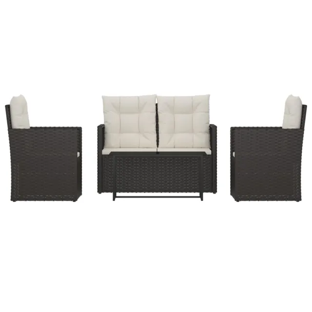 Mobilier d'extérieur 4 pcs avec coussins Résine tressée Noir