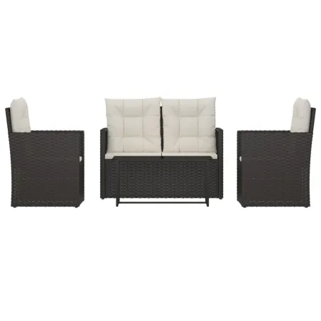 Mobilier d'extérieur 4 pcs avec coussins Résine tressée Noir