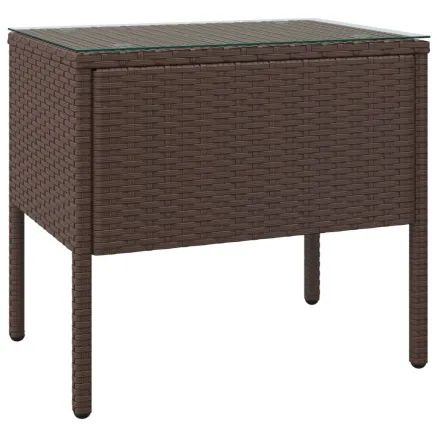 Table d'appoint marron 53x37x48 cm poly rotin et verre trempé 2