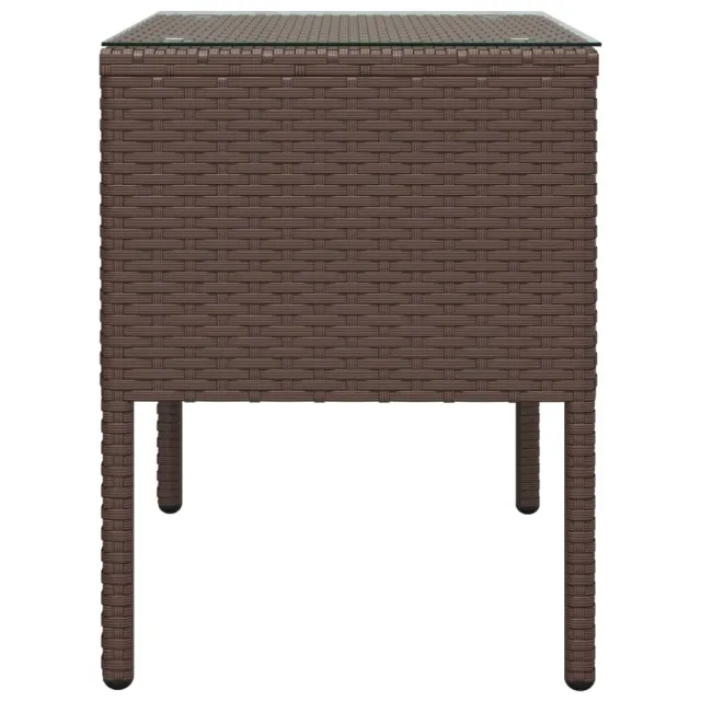 Table d'appoint marron 53x37x48 cm poly rotin et verre trempé