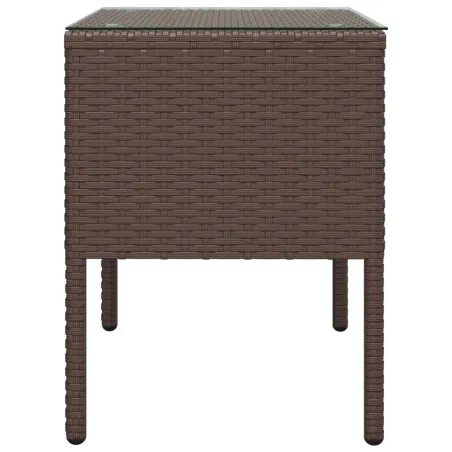 Table d'appoint marron 53x37x48 cm poly rotin et verre trempé