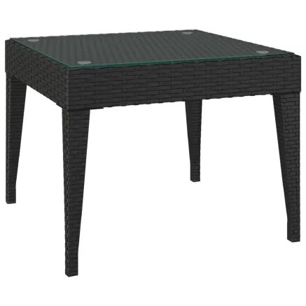 Table d'appoint noir 50x50x38 cm poly rotin et verre trempé 2