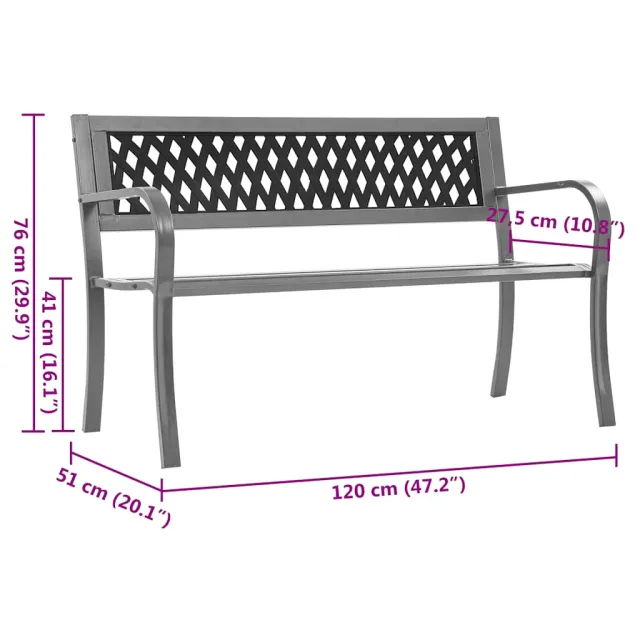 Banc de jardin Noir 120 cm Acier