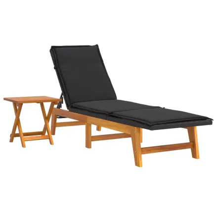 Chaise longue avec table Résine tressée et bois massif d'acacia 2