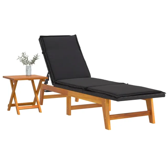Chaise longue avec table Résine tressée et bois massif d'acacia