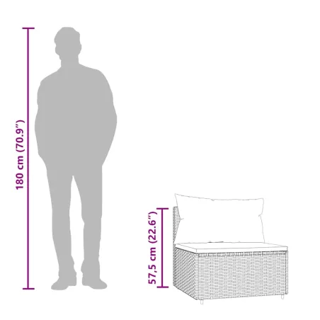 Canapé central de jardin avec coussins marron résine tressée