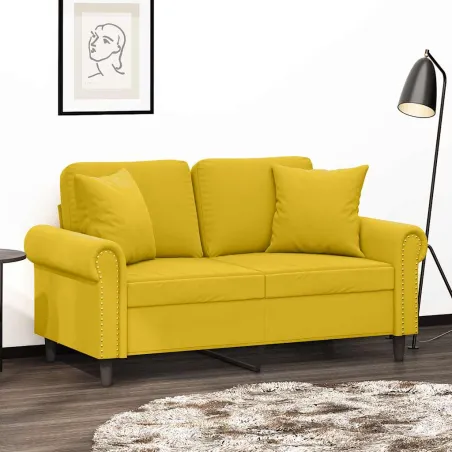 Canapé 2 places avec oreillers décoratifs jaune 120 cm velours