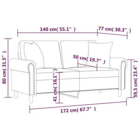 Canapé 2 places avec oreillers vert foncé 140 cm velours