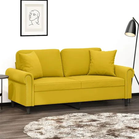 Canapé 2 places avec oreillers décoratifs jaune 140 cm velours