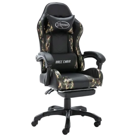 Fauteuil de jeux vidéo repose-pied Noir/camouflage Similicuir