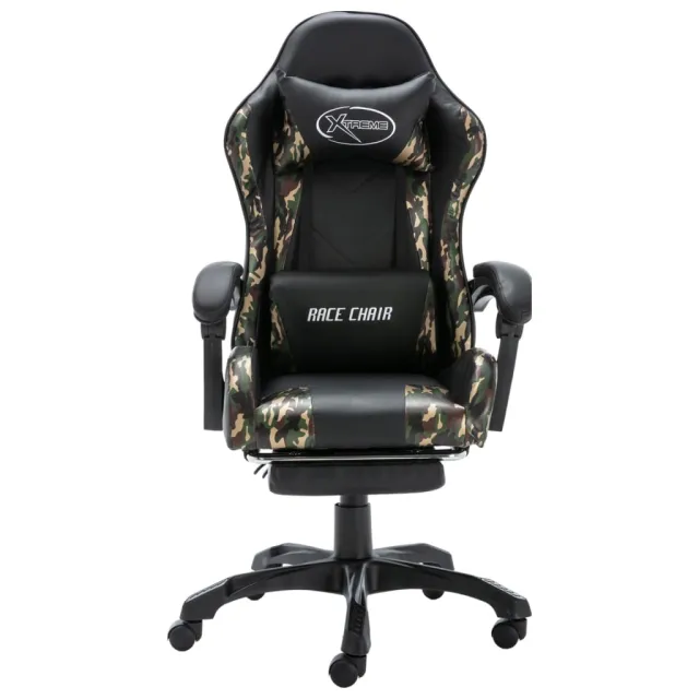 Fauteuil de jeux vidéo repose-pied Noir/camouflage Similicuir