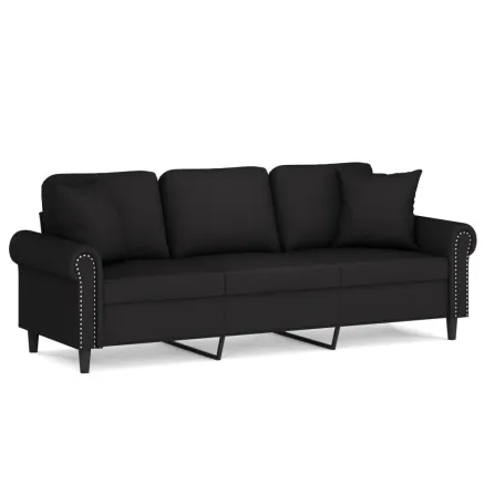 Canapé 3 places avec oreillers décoratifs noir 180 cm velours 2
