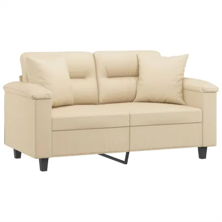 Canapé 2 places avec oreillers crème 120 cm tissu microfibre