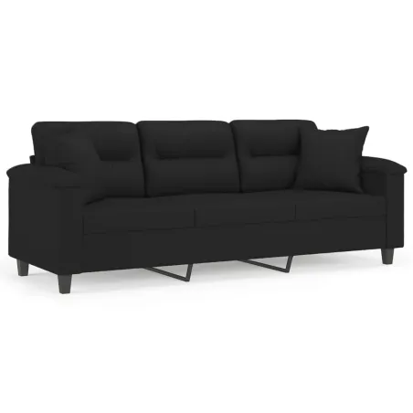 Canapé 3 places avec oreillers noir 180 cm tissu microfibre