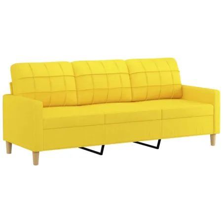 Canapé à 3 places avec repose-pieds Jaune clair 180 cm Tissu