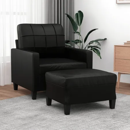 Fauteuil avec repose-pied Noir 60 cm Similicuir