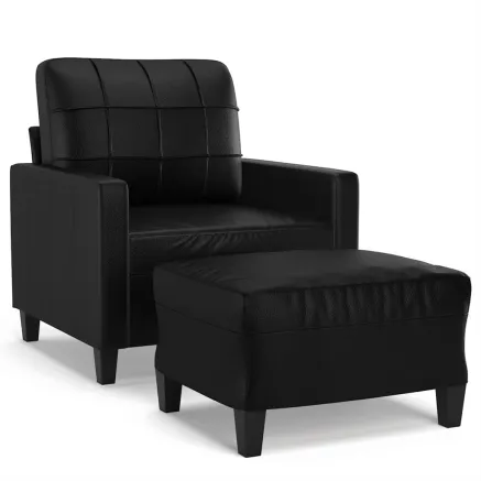 Fauteuil avec repose-pied Noir 60 cm Similicuir 2