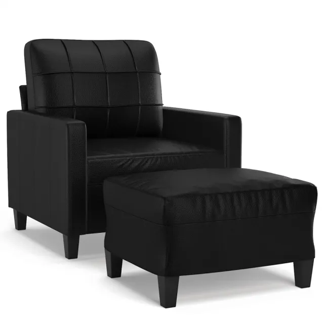 Fauteuil avec repose-pied Noir 60 cm Similicuir