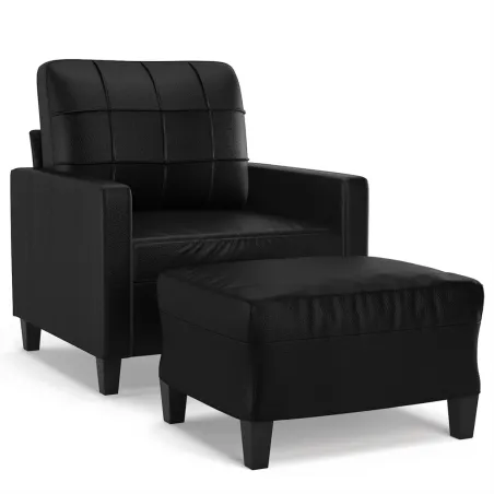 Fauteuil avec repose-pied Noir 60 cm Similicuir