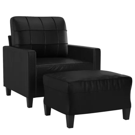Fauteuil avec repose-pied Noir 60 cm Similicuir