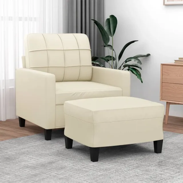 Fauteuil avec repose-pied Crème 60 cm Similicuir