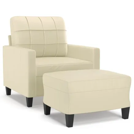 Fauteuil avec repose-pied Crème 60 cm Similicuir 2