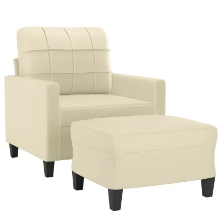 Fauteuil avec repose-pied Crème 60 cm Similicuir